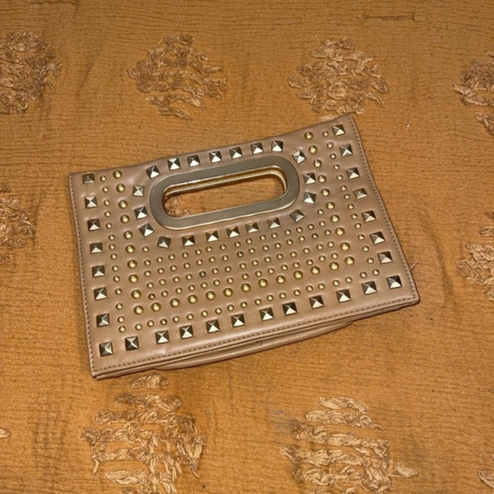 Tan Textured Clutch with Ornate Details